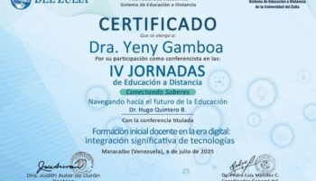 Dra. Yeny Gamboa expone sobre formación docente y tecnologías digitales en las IV Jornadas de Educación a Distancia de la Universidad del Zulia